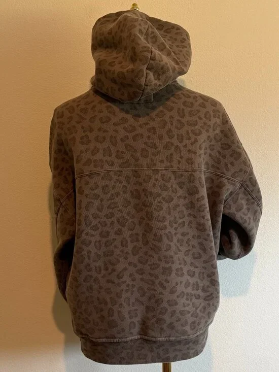 Abercrombie & Fitch Leopard Print Hoodie XS Oversized Popover Brown EUC - Picture 7 of 11